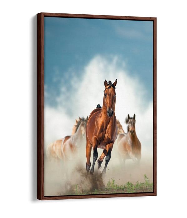Brown Horses Canvas Art - Majestic Galloping Horse Print | Float Effect Wall Decor