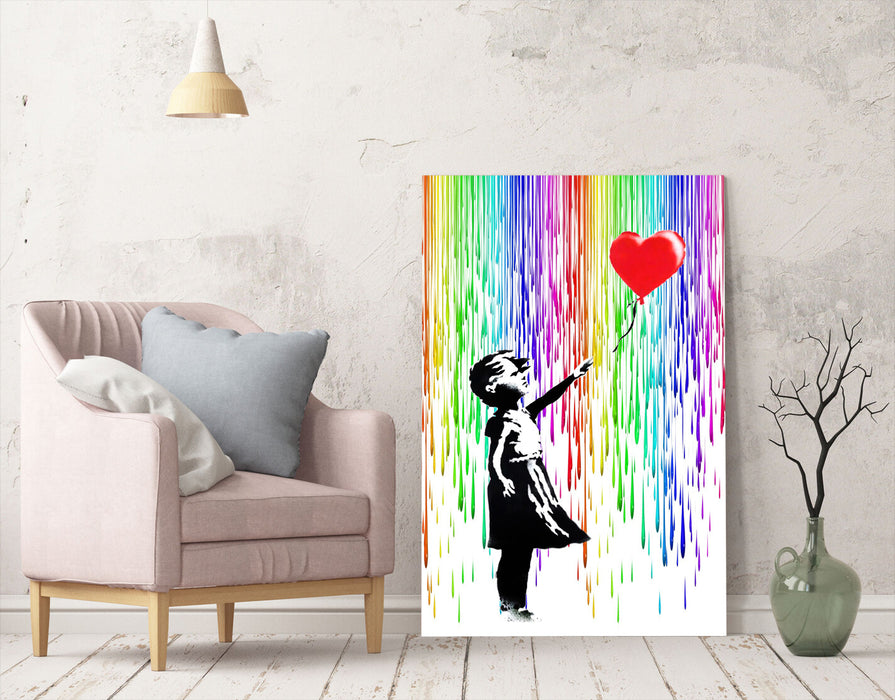 BALLOON GIRL RAIN CANVAS WALL ART PRINT ARTWORK FRAMED POSTER NOT BANKSY