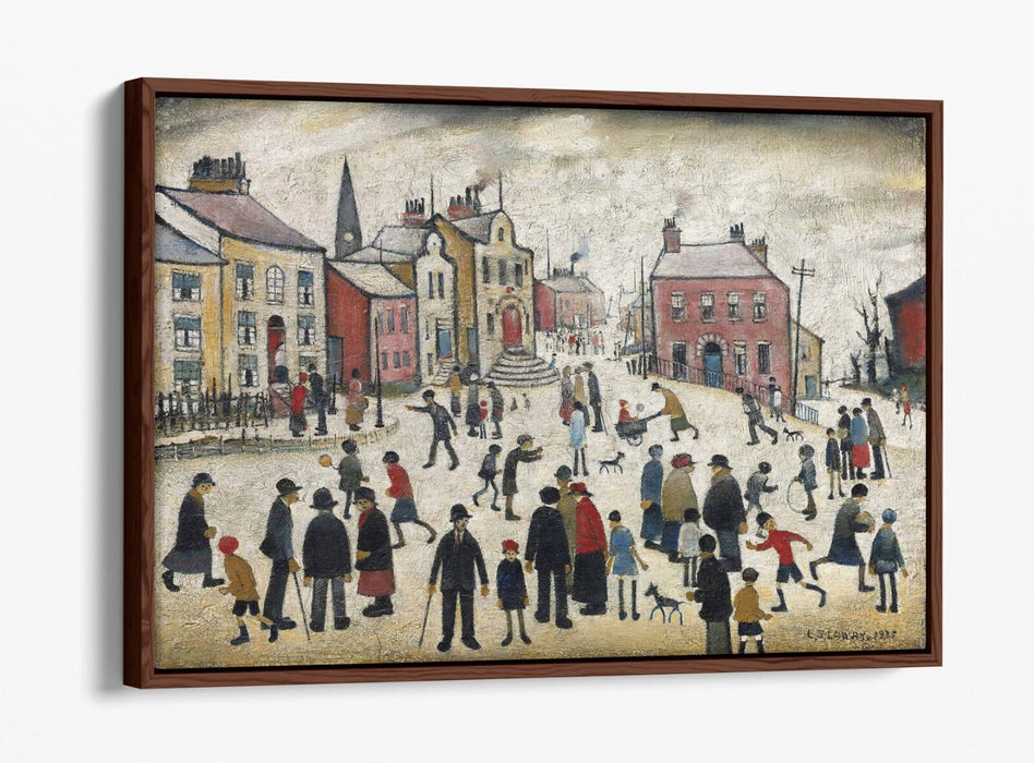 LS LOWRY, PEOPLE STANDING ABOUT -FLOAT EFFECT CANVAS WALL ART PIC PRINT- BEIGE