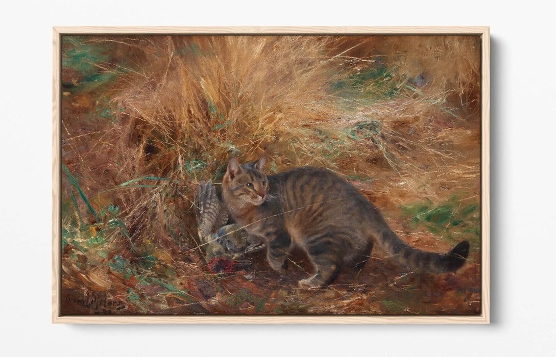 Canvas Wall Art – Bruno Liljefors Cat with Bird | Float Effect Premium Print
