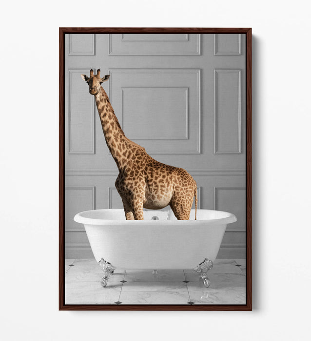GIRAFFE IN BATHTUB -QUIRKY BATHROOM FLOAT EFFECT CANVAS WALL ART PIC PRINT