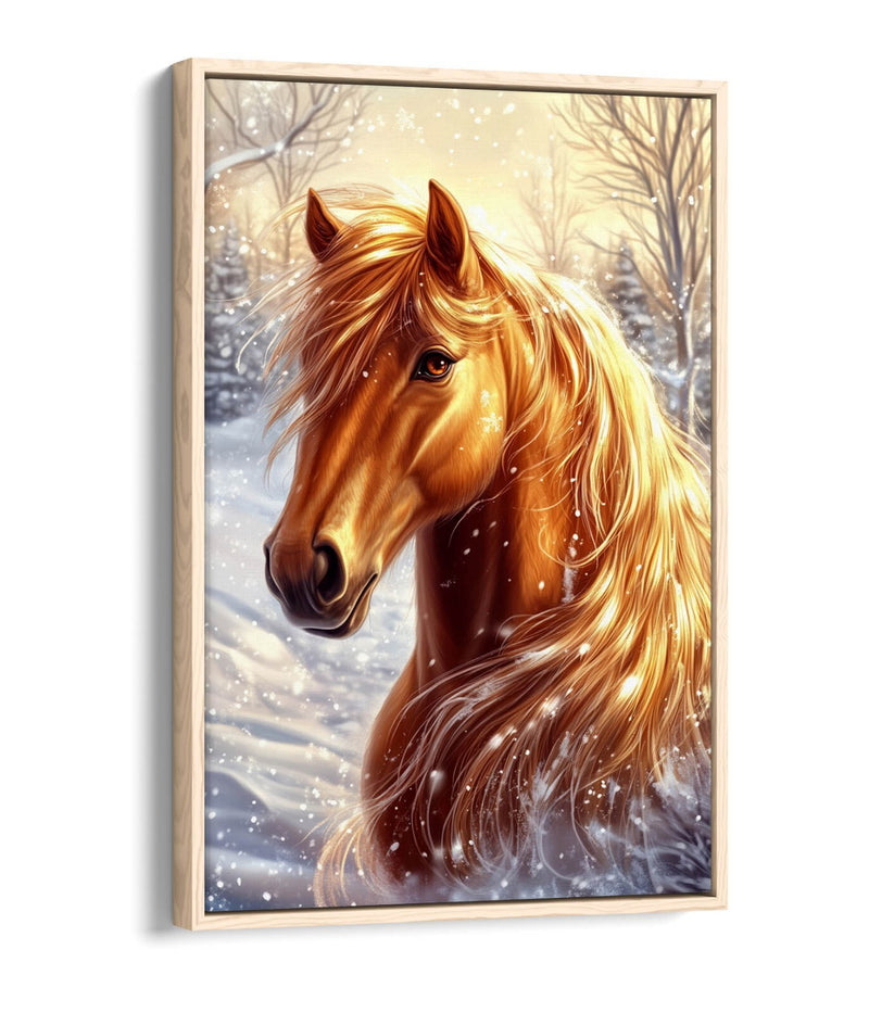 Horse Canvas Wall Art - Majestic Snow Horse Painting | Float Effect Canvas Print