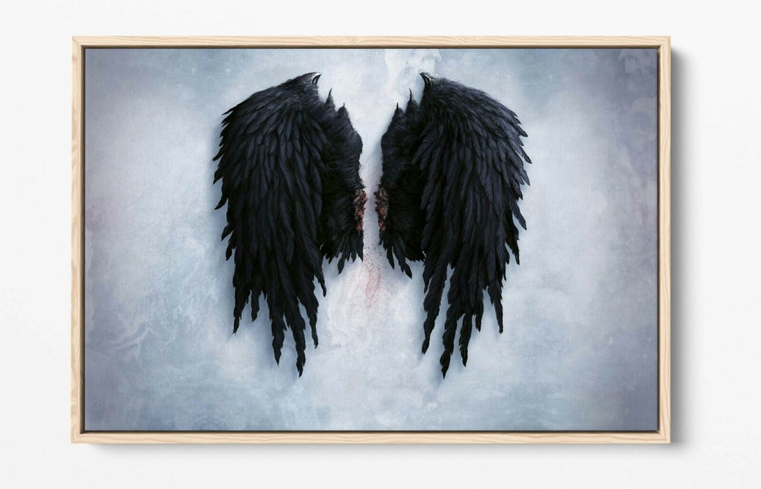 Angel Wings Canvas | Broken Fallen Black Wings Float Effect Wall Art