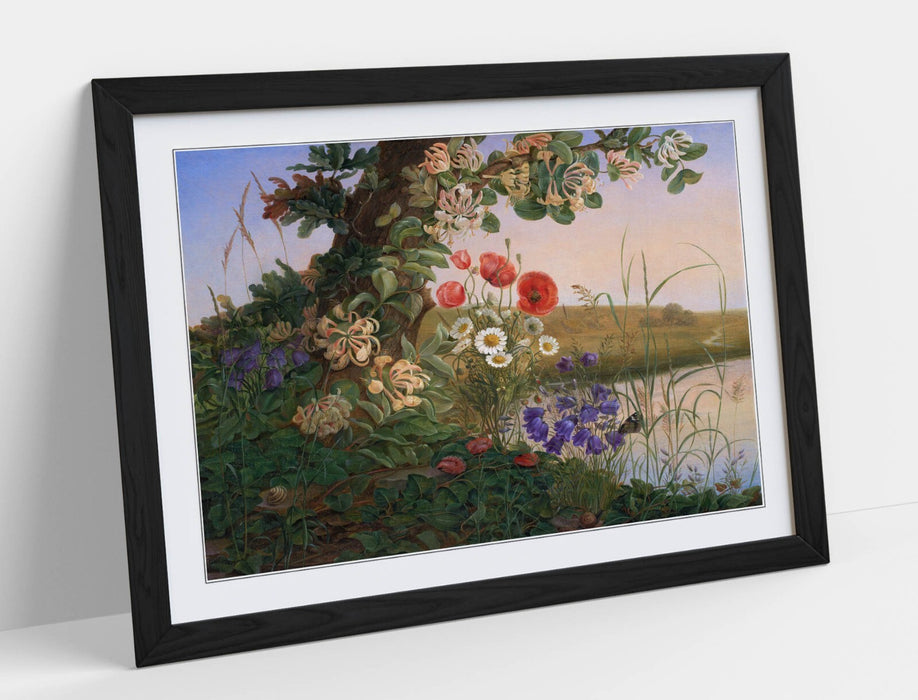 Framed Wall Art Poster - Flower Art Print With Natural Wood Frame & Matte Finish
