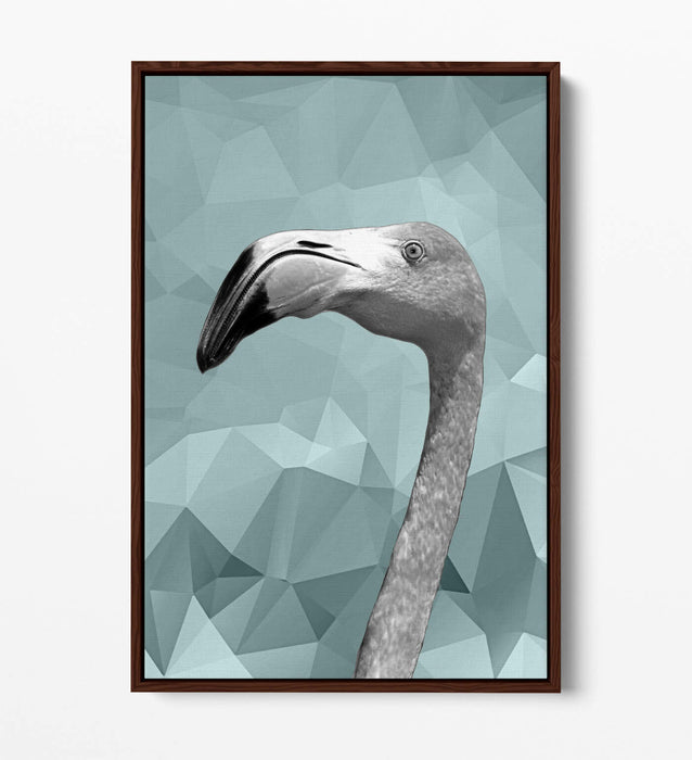 FLAMINGO DUCK EGG BLUE GEOMETRIC -FLOAT EFFECT CANVAS WALL ART PIC PRINT-