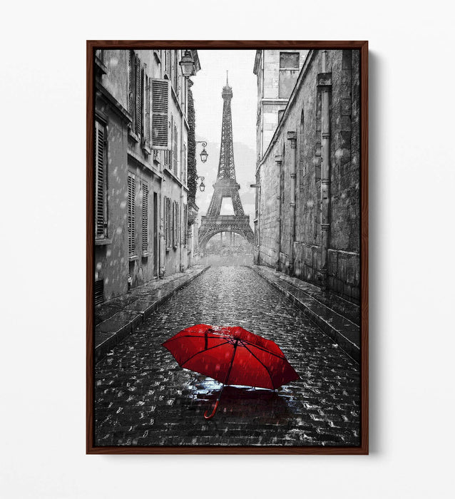 Canvas Wall Art – Paris Red Umbrella Print | Float Effect Canvas, Ready to Hang