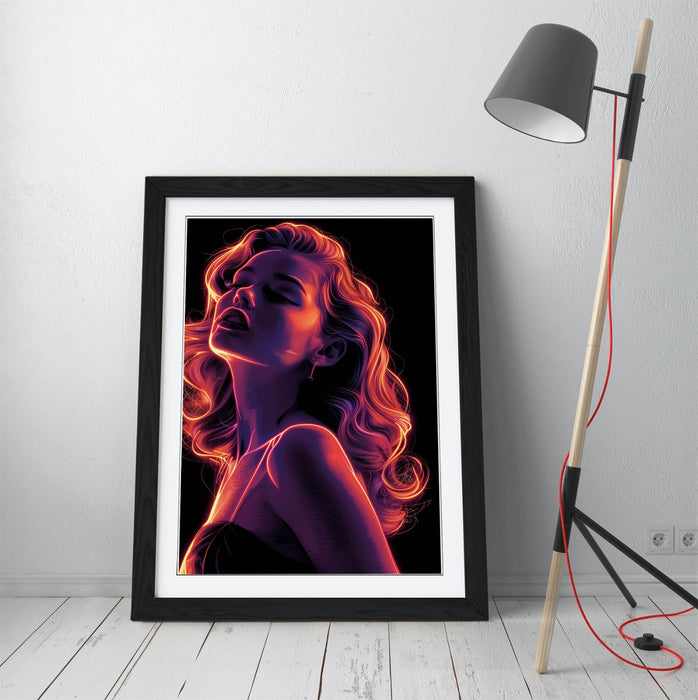 Framed Wall Art Poster – Neon Red Portrait Print of Pretty Woman | UK Made