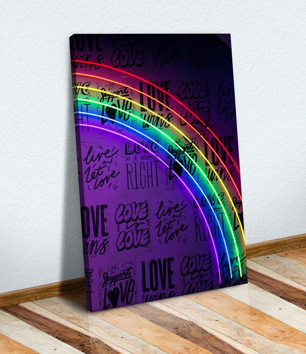 Canvas Wall Art Neon Lights Rainbow Love Print | Handmade 30mm Deep Frame