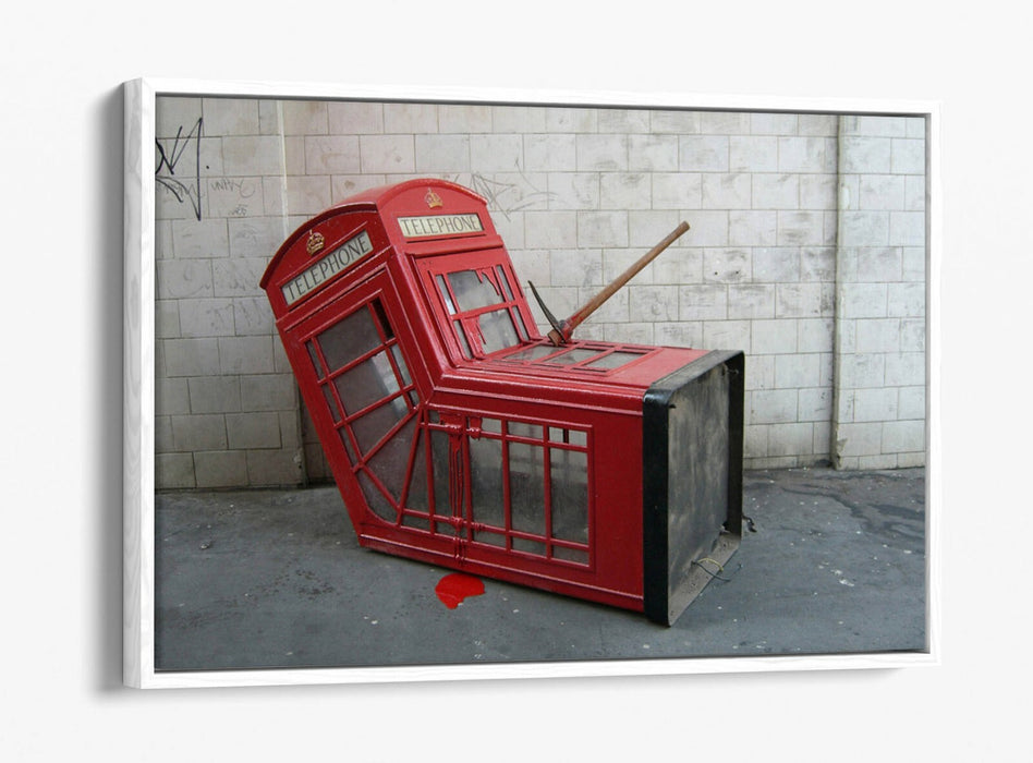 BANKSY DEATH OF A PHONE BOX -FLOAT EFFECT CANVAS WALL ART PIC PRINT- GREY