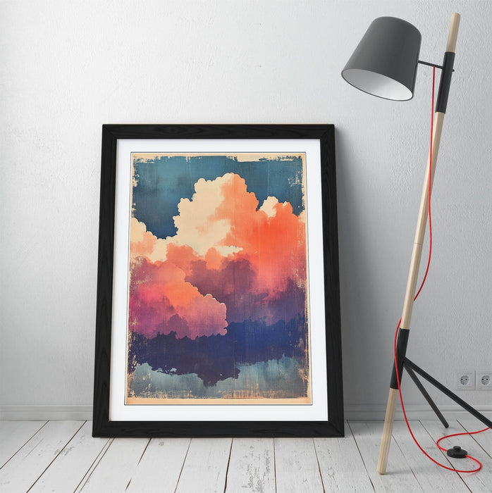 Framed Wall Art – Pink Clouds Print On Blue Sky, Ready To Hang Poster