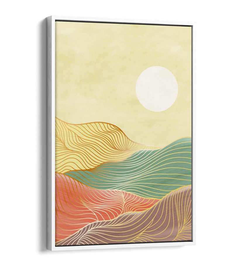 Canvas Wall Art Print – Abstract Multi Colour Mountains Sunrise with Premium Float Frame