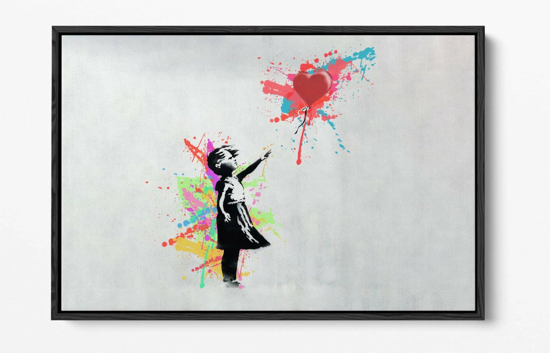 BANKSY, BALLOON GIRL RAINBOW SPLASH ART -FLOAT EFFECT CANVAS WALL ART PRINT