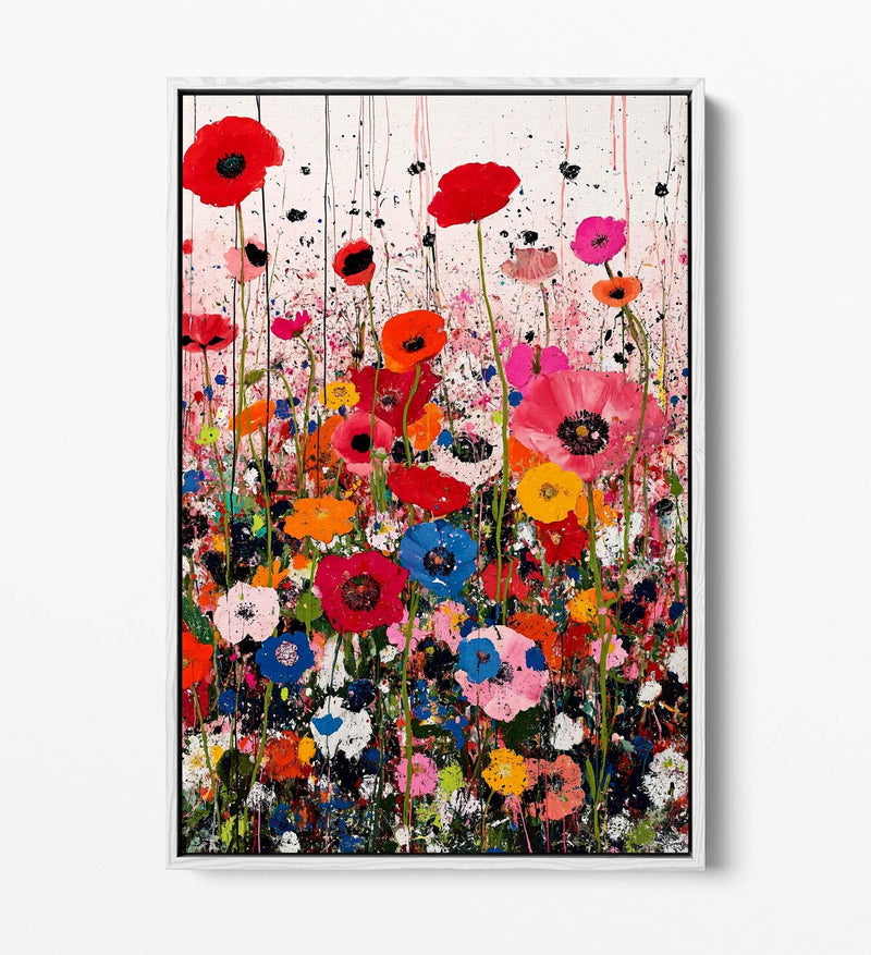 Poppy Canvas Art - Multi Colour Flowers On Float Effect Canvas Print