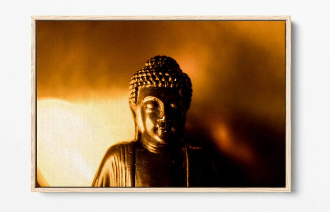 Buddha Canvas Art – Gold Buddha Statue Print With Float Effect Canvas