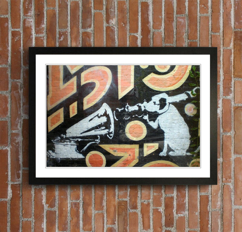 Banksy Graffiti Canvas - Deep Framed Urban Art Print With Woodgrain Frame Finish