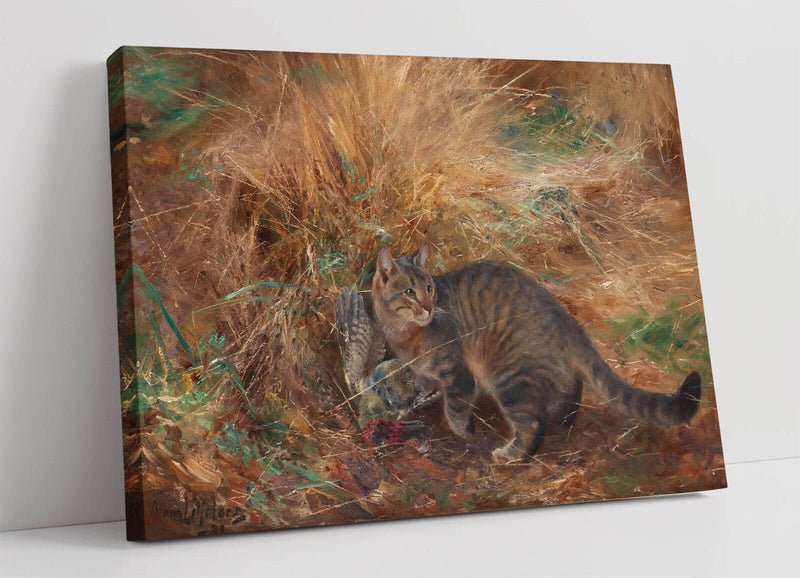 Canvas Wall Art - Bruno Liljefors Cat Bird Painting | Handmade Premium Print