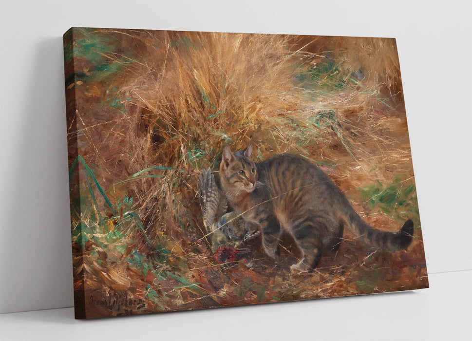 Canvas Wall Art - Bruno Liljefors Cat Bird Painting | Handmade Premium Print