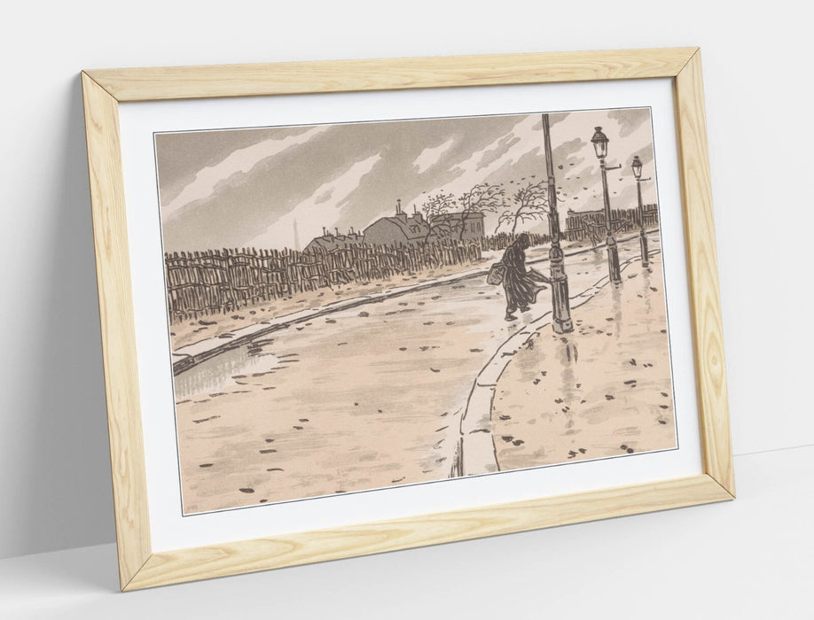 Framed Wall Art - Henri Riviere Lamarck Street Poster With Woodgrain Frame Finish