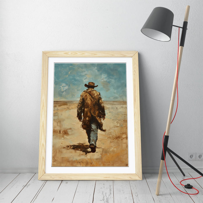 Framed Wall Art - Wandering Cowboy Blue Sky Landscape Poster Print | Handmade UK