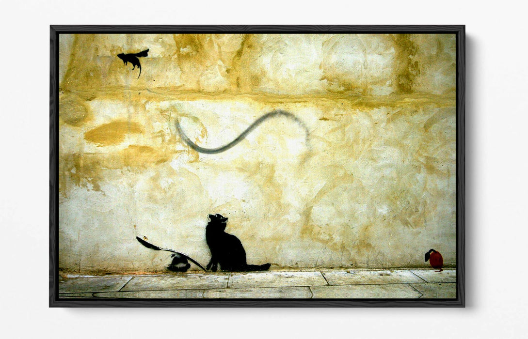 BANKSY CAT AND MOUSE -FLOAT EFFECT CANVAS WALL ART PIC PRINT-