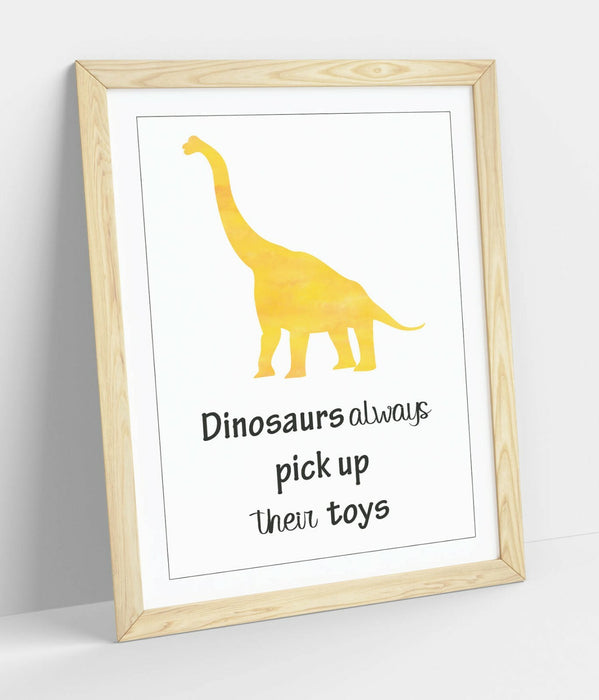 "DINOSAURS PICK UP TOYS" WATERCOLOUR NURSERY QUOTE-FRAMED WALL ART PICTURE PRINT