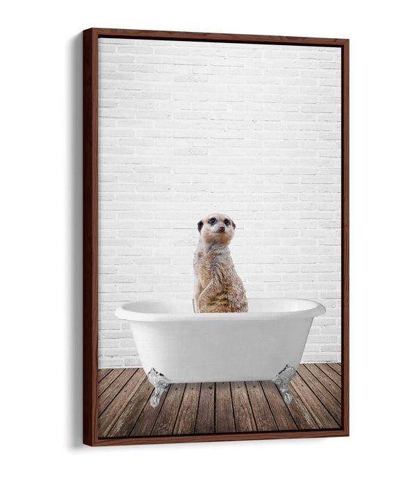 MEERKAT IN BATHTUB -QUIRKY BATHROOM FLOAT EFFECT CANVAS WALL ART FUNNY PRINT