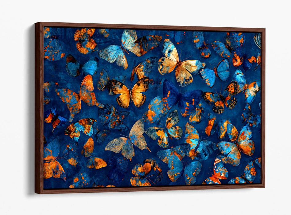 Butterflies Canvas Art - Orange Blue Float Effect On Premium MDF Frame