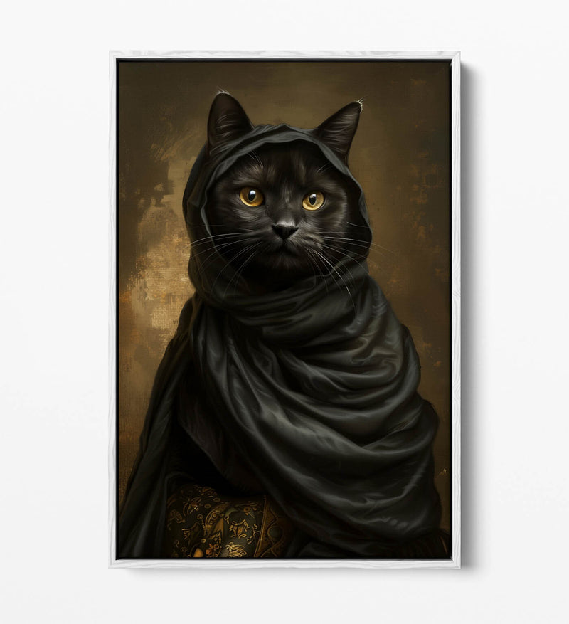 Black Cat Canvas Art - Contemporary Float Effect Canvas Wall Decor Print