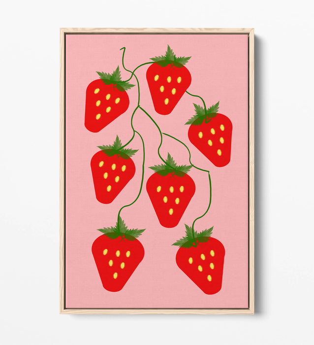 STRAWBERRIES FRUIT TRENDY MINIMALIST KITCHEN -FLOAT EFFECT CANVAS WALL ART PRINT