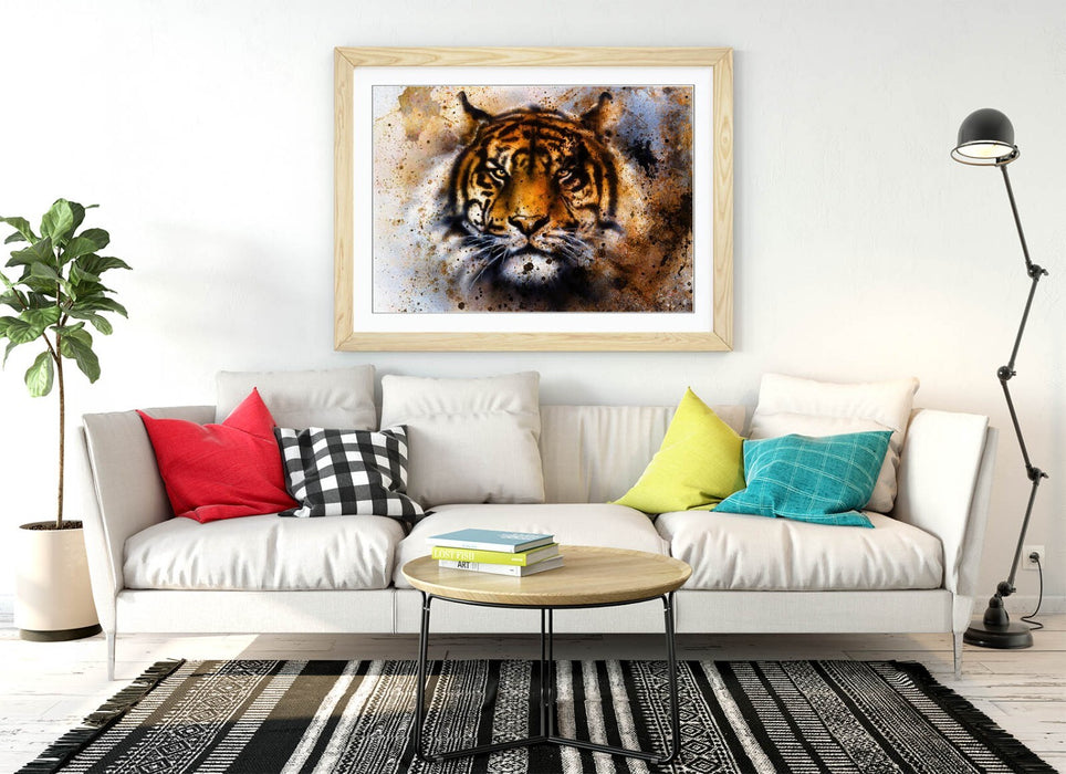 Tiger Wall Art - Handmade Framed Abstract Tiger Poster with Rusty Background Print