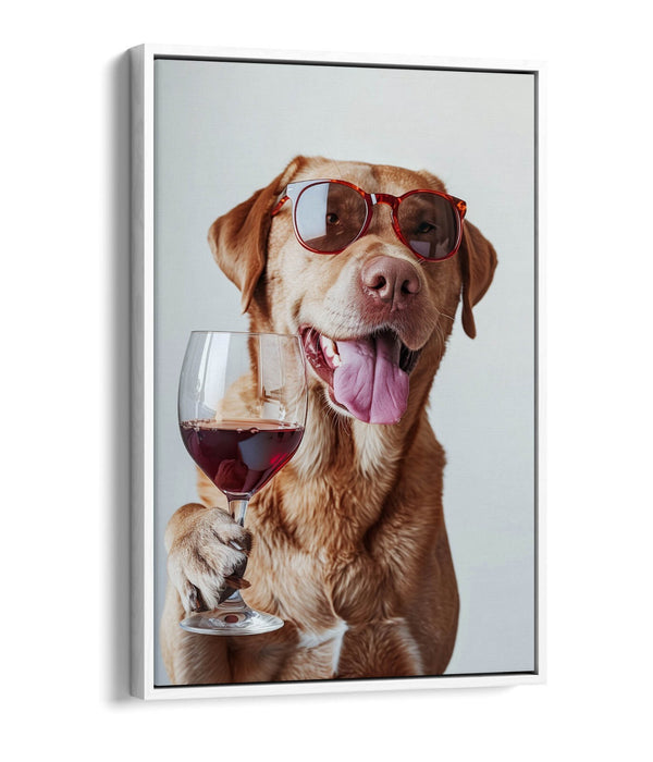 Dog Canvas Art – Funny Dog Portrait With Sunglasses | Wine Float Effect Print
