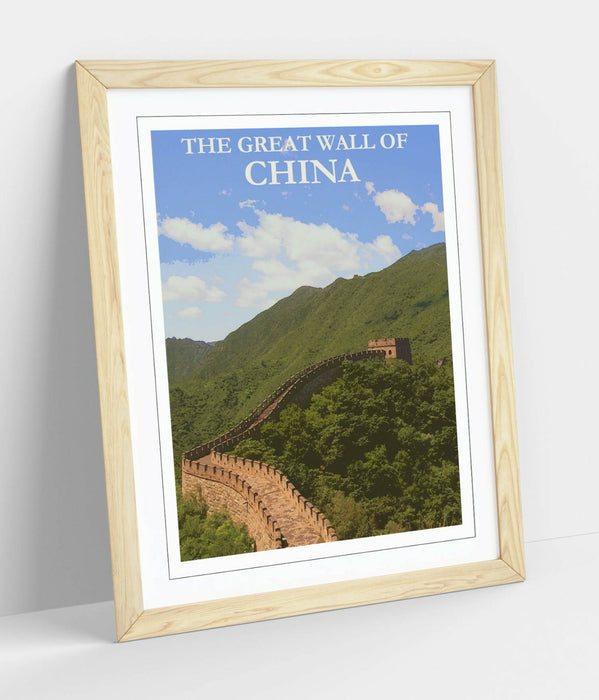 VINTAGE GREAT WALL OF CHINA TRAVEL POSTER -FRAMED WALL ART PICTURE PRINT- BLUE