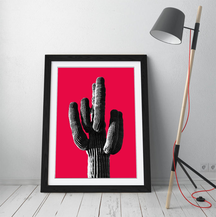 TRENDY B&W CACTUS POP ART RED -ART FRAMED POSTER PICTURE PRINT ARTWORK