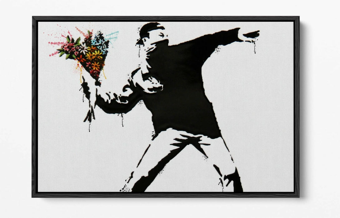 BANKSY, FLOWER BOMBER SPLASH ART -FLOAT EFFECT CANVAS WALL ART PRINT