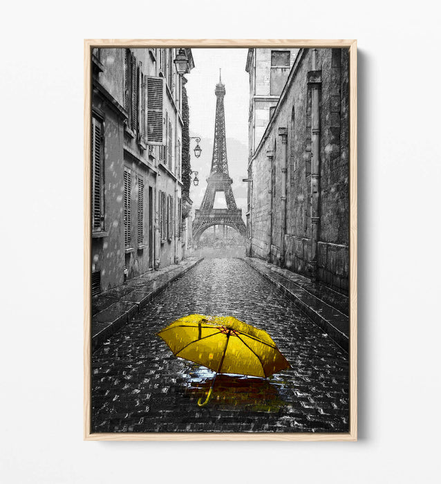 Canvas Wall Art – Yellow Umbrella Float Effect on Custom MDF Frame, Handmade UK