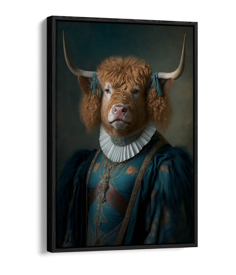 Highland Cow Canvas - Funny 18th Century Portrait | Float Effect Wall Art Print