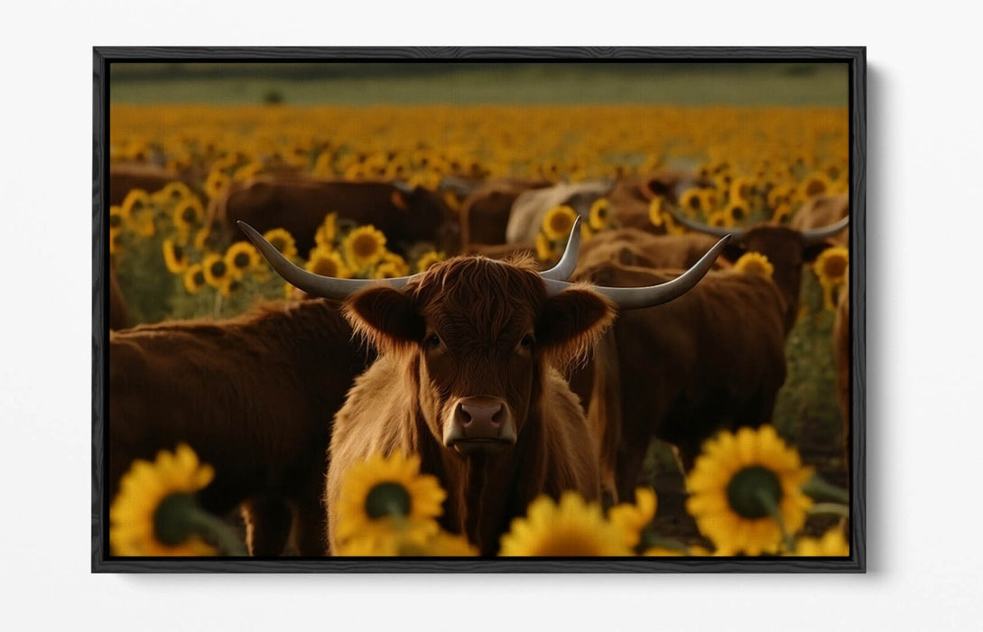 Canvas Wall Art - Highland Cows Print With Float Effect | Premium Handmade Decor
