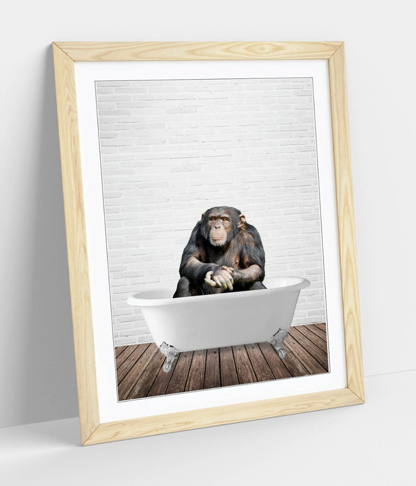 CHIMP IN BATHTUB -QUIRKY ART FRAMED POSTER PICTURE PRINT BATHROOM ARTWORK