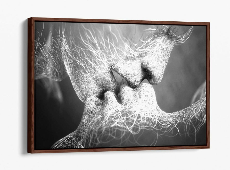 Float Effect Canvas Art – Lovers Kiss Black and White Graffiti Wall Decor