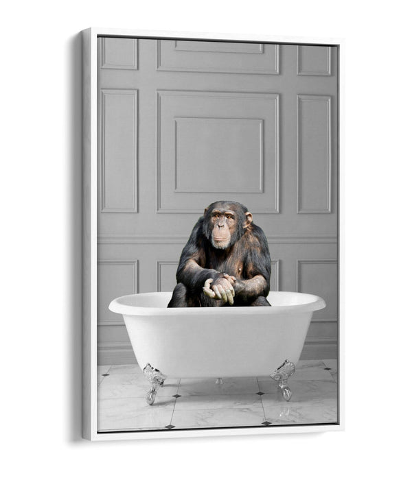 CHIMP IN BATHTUB -QUIRKY BATHROOM FLOAT EFFECT CANVAS WALL ART PIC PRINT