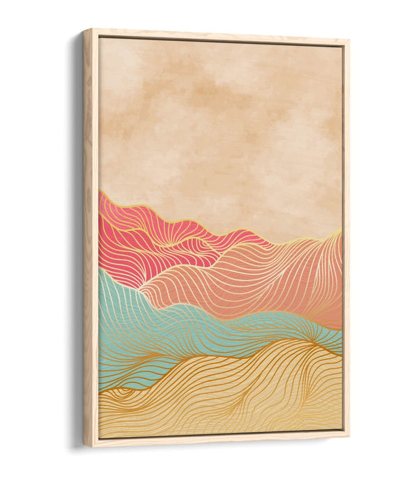 Canvas Wall Art - Abstract Multi Colour Mountains With Float Effect Frame