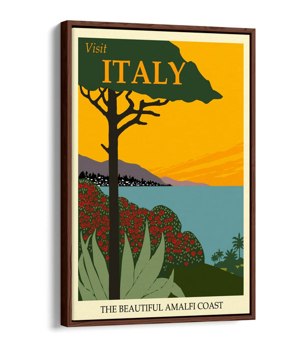 RETRO VINTAGE ITALY TRAVEL POSTER -FLOAT EFFECT CANVAS ART PRINT- BLUE, GREEN