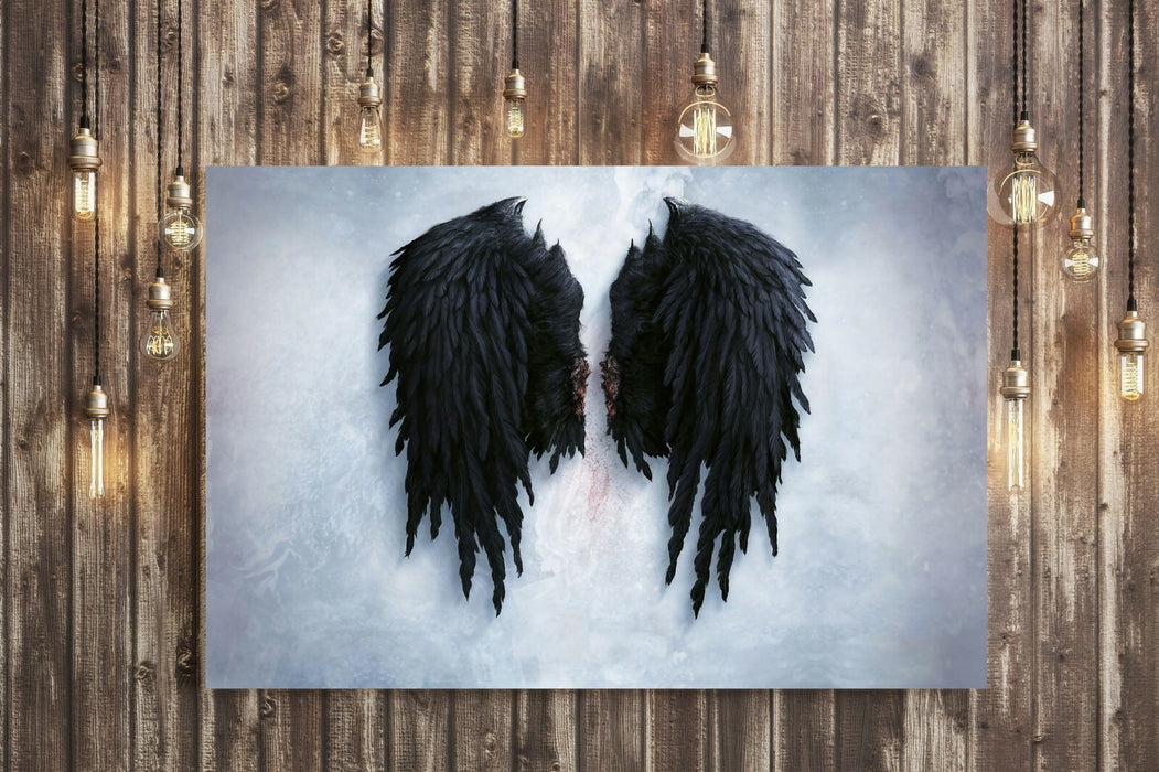 FALLEN BROKEN ANGEL WINGS BANKSY BLACK CANVAS STREET WALL ART PICTURE PRINT