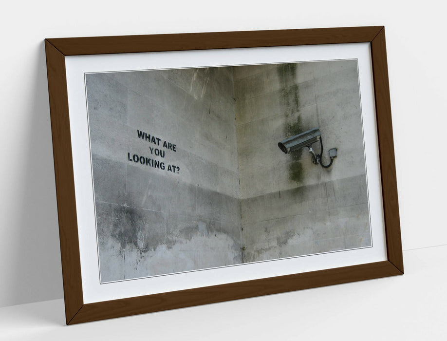 BANKSY WHAT ARE YOU LOOKING AT -ART FRAMED POSTER PICTURE PRINT ARTWORK- BEIGE