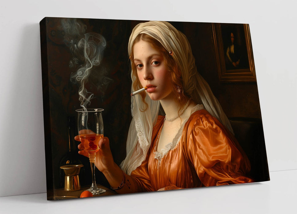 Renaissance Woman Canvas - Cool Smoking Woman Print | Handmade Wall Art