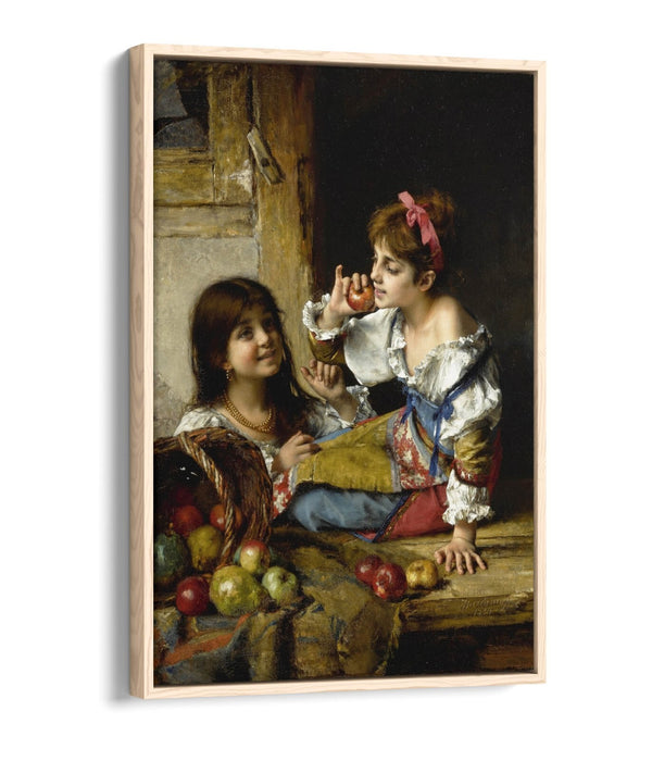 Canvas Wall Art Print - Girls With Apples & Pears | Premium Float Effect Canvas