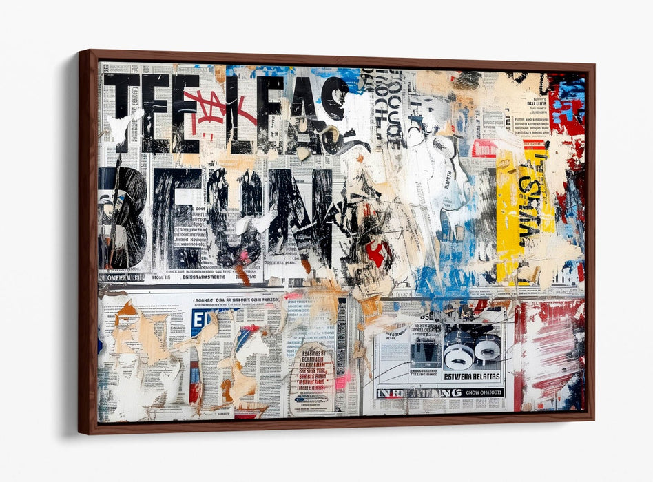 Canvas Art Print - Abstract Newspaper Collage Graffiti Style Float Effect