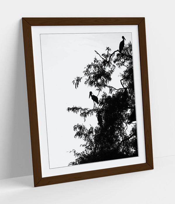 Bird Silhouette Wall Art - Framed Wall Poster | Black Bird Tree Artwork, Matte Finish