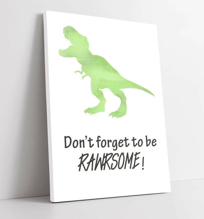 "RAWRSOME" WATERCOLOR DINOSAUR KIDS NURSERY QUOTE -CANVAS WALL ART PICTURE PRINT