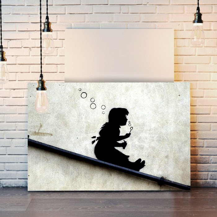 BANKSY CANVAS STREET WALL ART PRINT ARTWORK - SLIDE